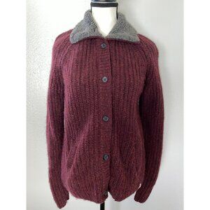 Woolrich Burgundy Wool Knit Button-Up Cardigan Jacket With Pockets S/P